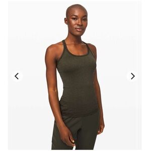 EUC lululemon Ebb to Street yoga tank in dark olive and silver shine, size 6